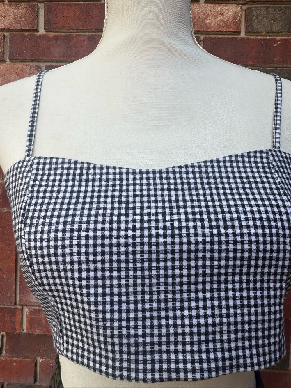 Brandy Melville Black and White Gingham Cropped Cami Top